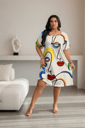 Whimsical Printed Round Neck Short Sleeve Dress