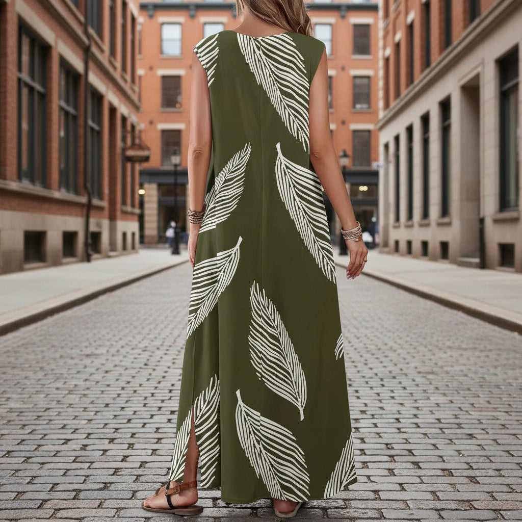Vintage V-Neck Sleeveless High-Waist Maxi Dress