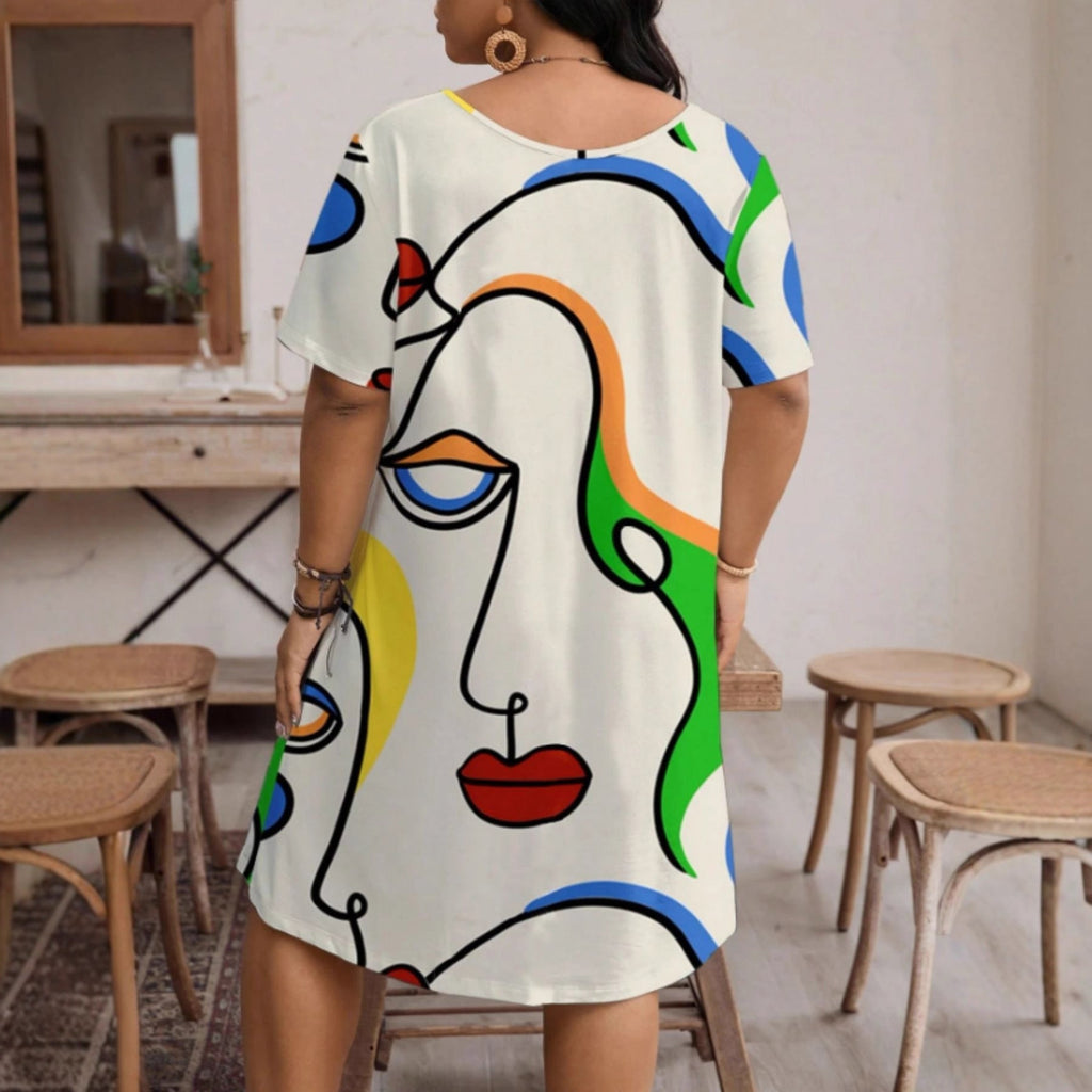 Whimsical Printed Round Neck Short Sleeve Dress