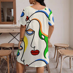 Whimsical Printed Round Neck Short Sleeve Dress