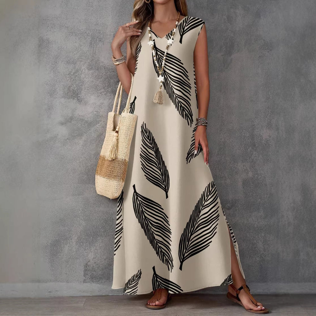 Vintage V-Neck Sleeveless High-Waist Maxi Dress