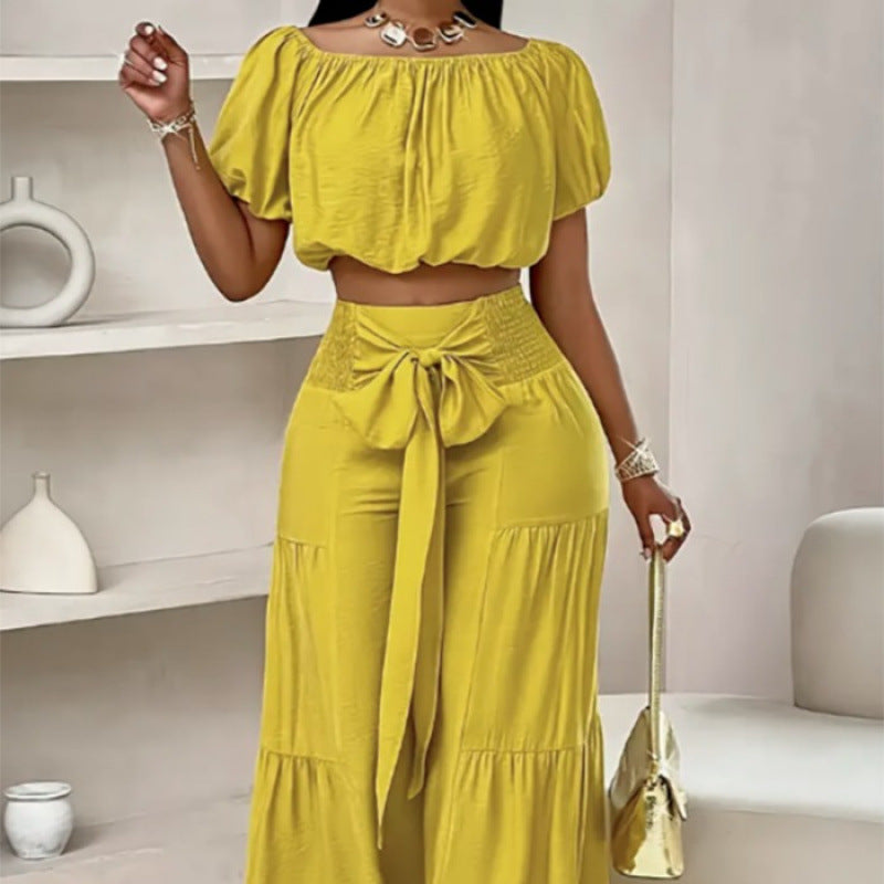 Colorful High-Waist Flared Pants & Top Two-Piece Set