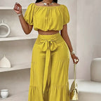 Colorful High-Waist Flared Pants & Top Two-Piece Set