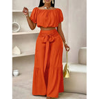 Colorful High-Waist Flared Pants & Top Two-Piece Set