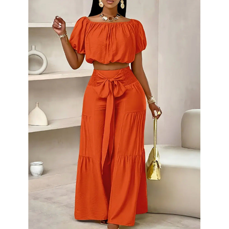Colorful High-Waist Flared Pants & Top Two-Piece Set