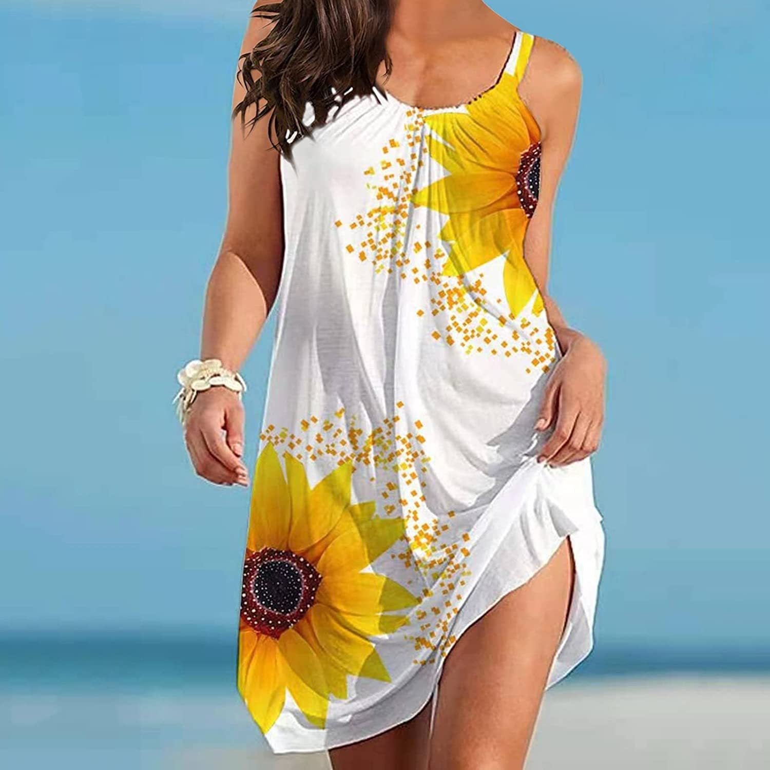 🌻 Plus Sunflower Print Sleeveless Wrap Dress