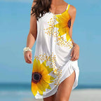 🌻 Plus Sunflower Print Sleeveless Wrap Dress