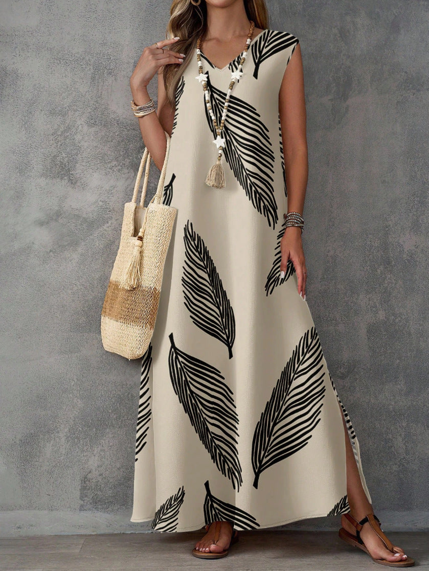 Vintage V-Neck Sleeveless High-Waist Maxi Dress