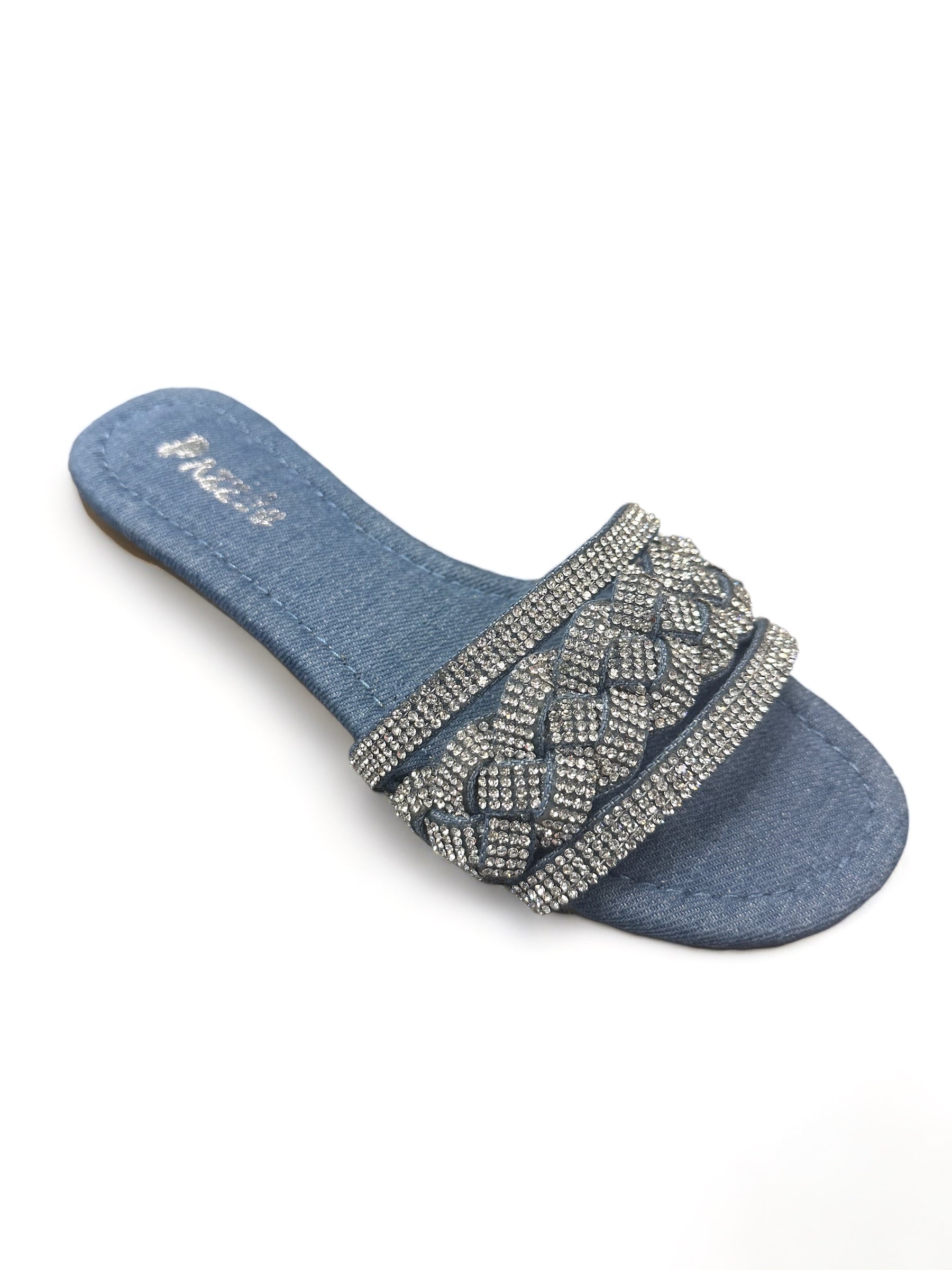 Denim Rhinestone Flats