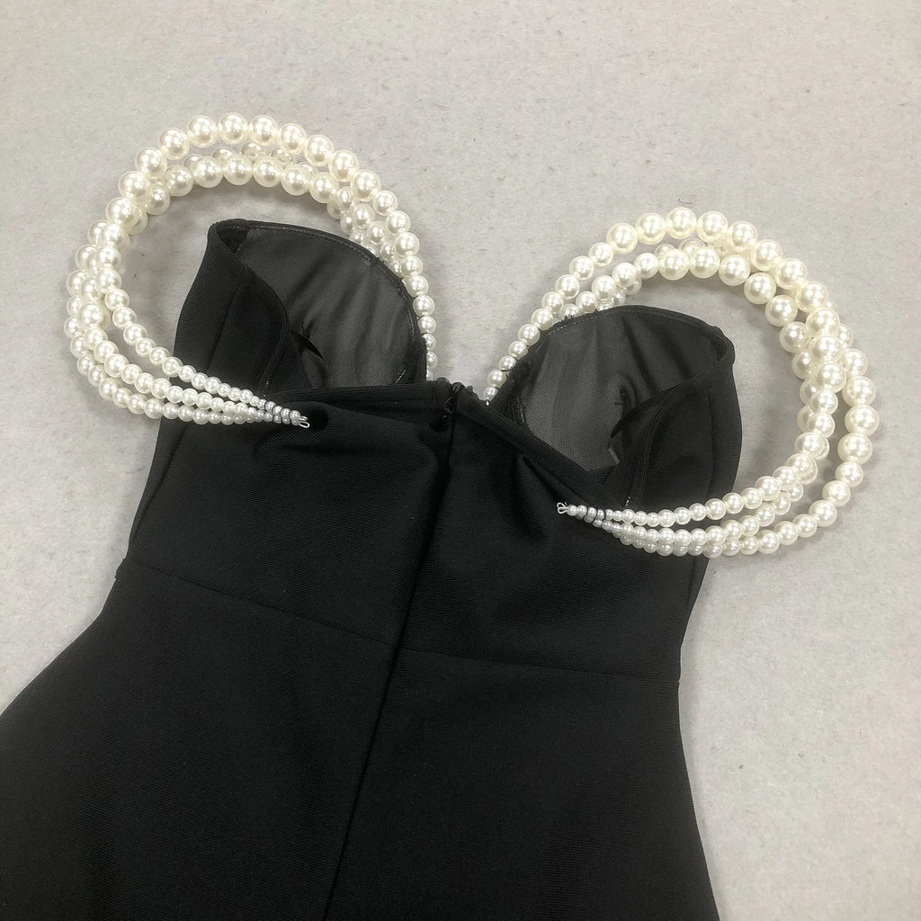 Sexy Off Shoulder Pearl Maxi Long Bandage Body Dress