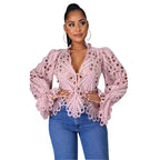 Hollow Out Mesh Lace Blouse