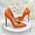 Orange Snake Pattern Pointed Toe Sexy Heels