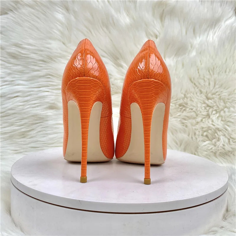 Orange Snake Pattern Pointed Toe Sexy Heels