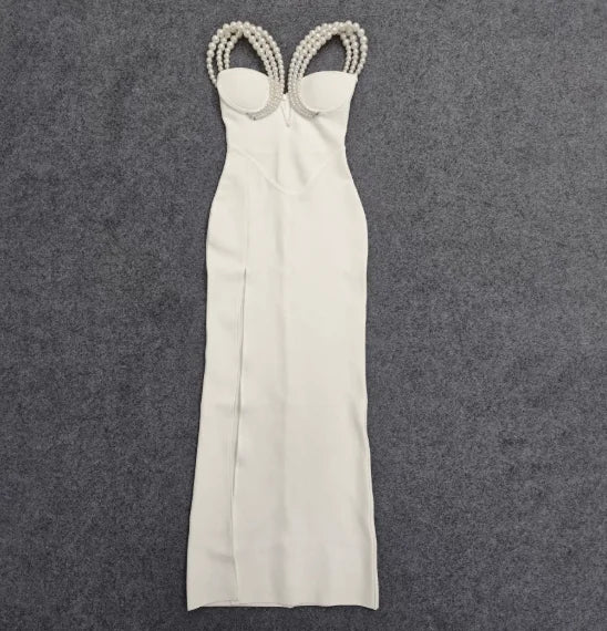 Sexy Off Shoulder Pearl Maxi Long Bandage Body Dress