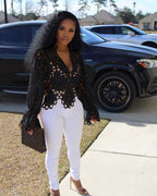 Hollow Out Mesh Lace Blouse