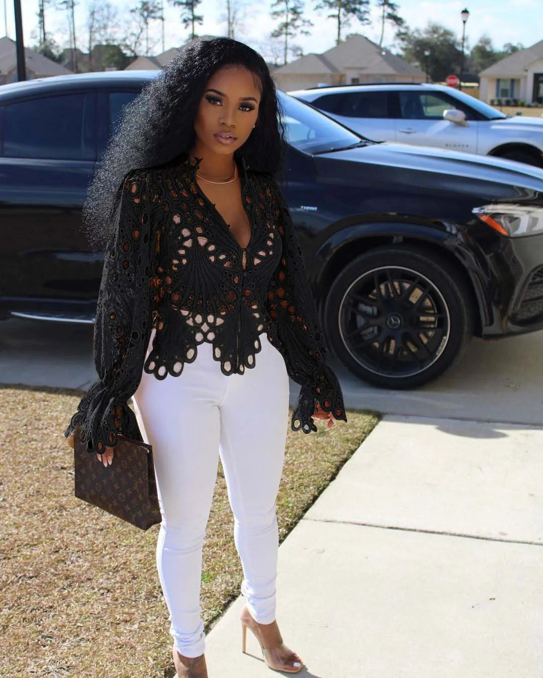Hollow Out Mesh Lace Blouse