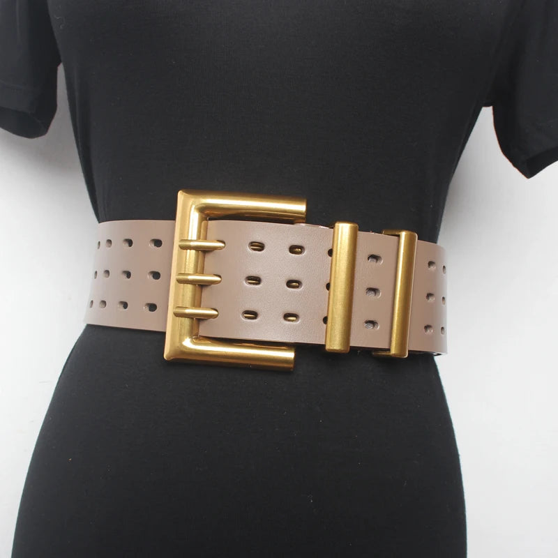 Runway Fashion Genuine Leather Gold Buckle Belts