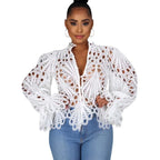 Hollow Out Mesh Lace Blouse