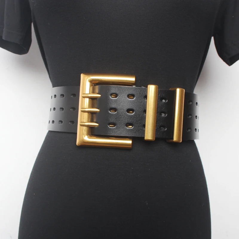 Runway Fashion Genuine Leather Gold Buckle Belts
