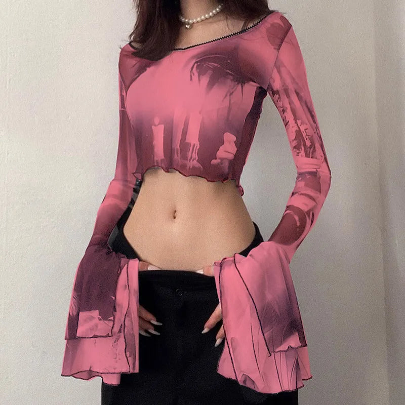 Tye-die Long Sleeve O-neck T-shirt