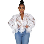 Hollow Out Mesh Lace Blouse