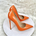 Orange Snake Pattern Pointed Toe Sexy Heels