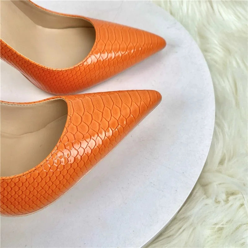 Orange Snake Pattern Pointed Toe Sexy Heels