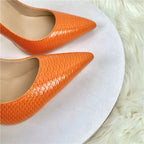Orange Snake Pattern Pointed Toe Sexy Heels
