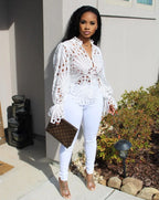 Hollow Out Mesh Lace Blouse