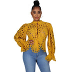 Hollow Out Mesh Lace Blouse