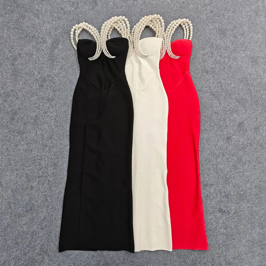 Sexy Off Shoulder Pearl Maxi Long Bandage Body Dress