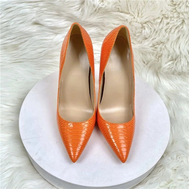 Orange Snake Pattern Pointed Toe Sexy Heels