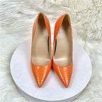 Orange Snake Pattern Pointed Toe Sexy Heels