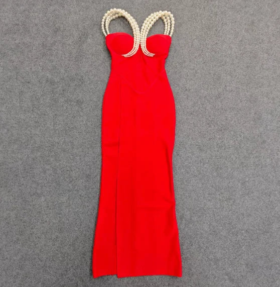 Sexy Off Shoulder Pearl Maxi Long Bandage Body Dress