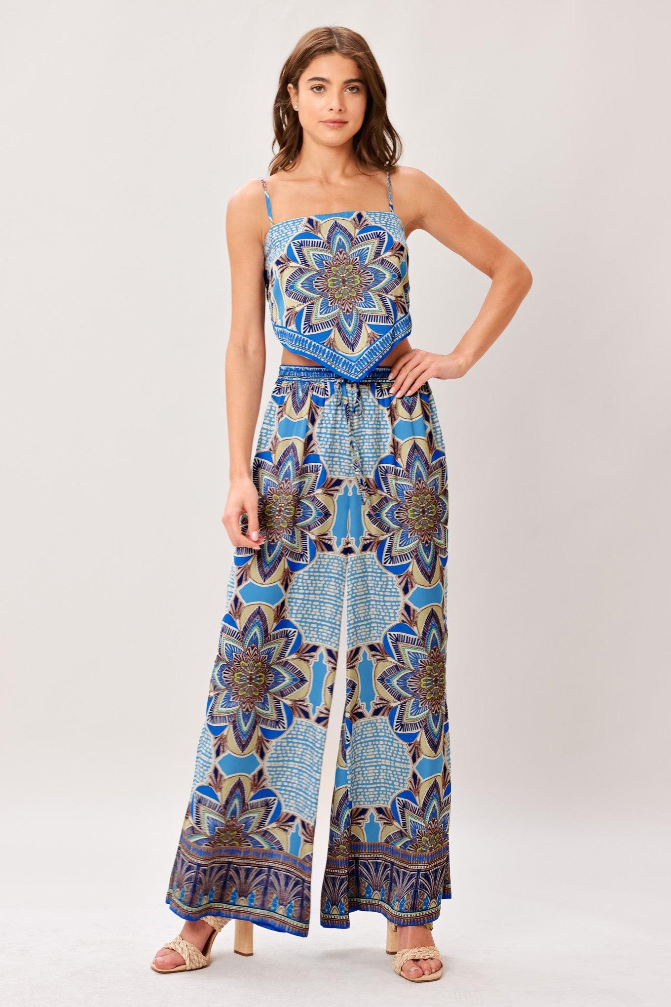 WOVEN SCARF TOP AND PANT SET