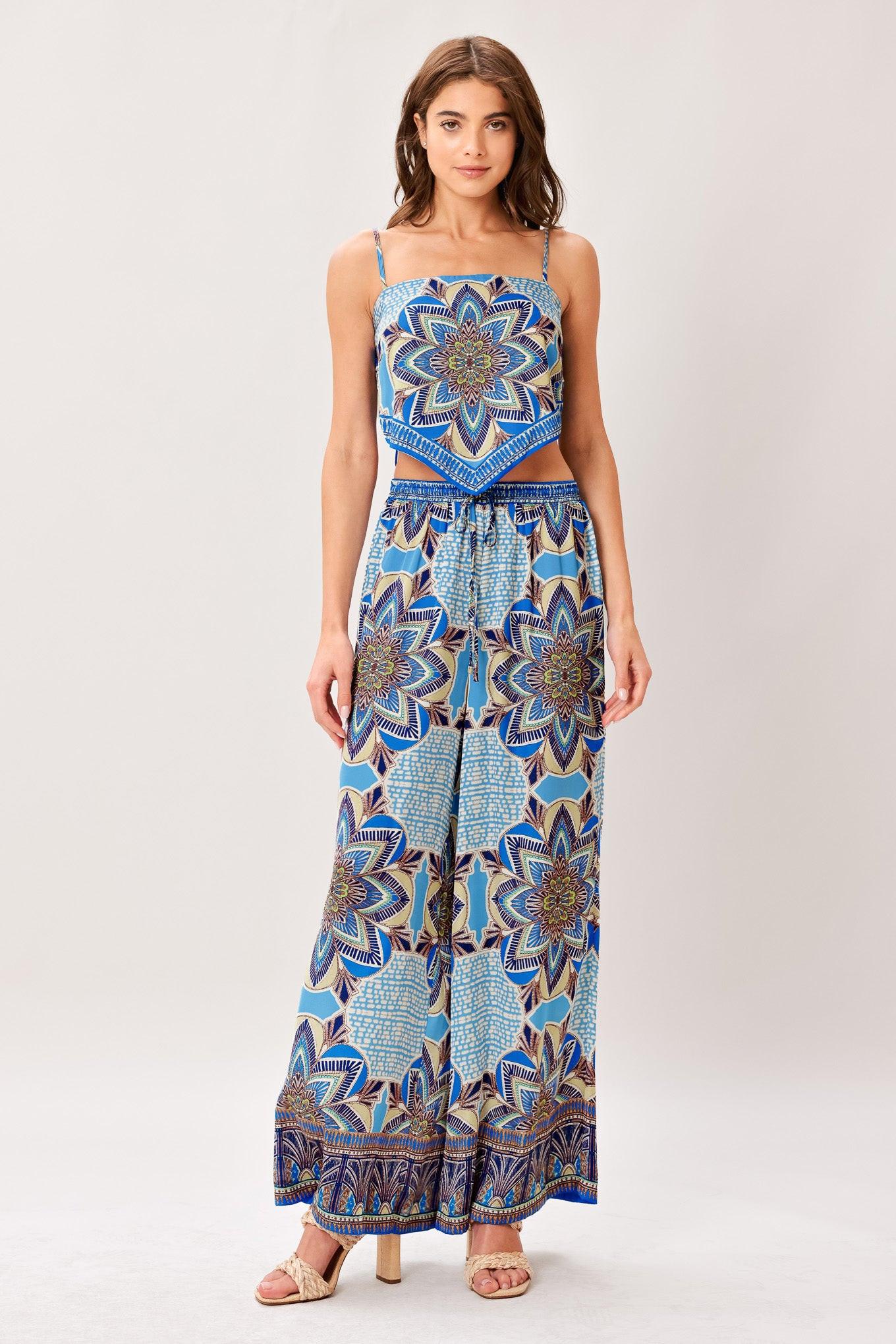 WOVEN SCARF TOP AND PANT SET