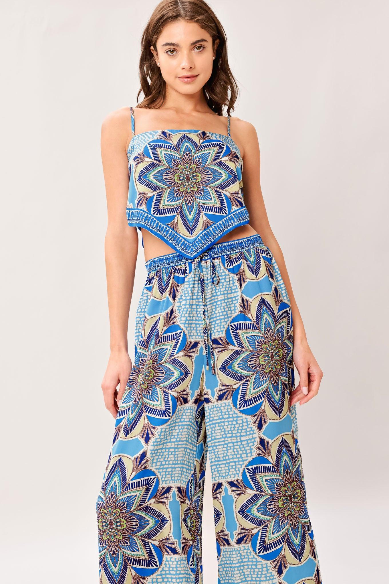 WOVEN SCARF TOP AND PANT SET