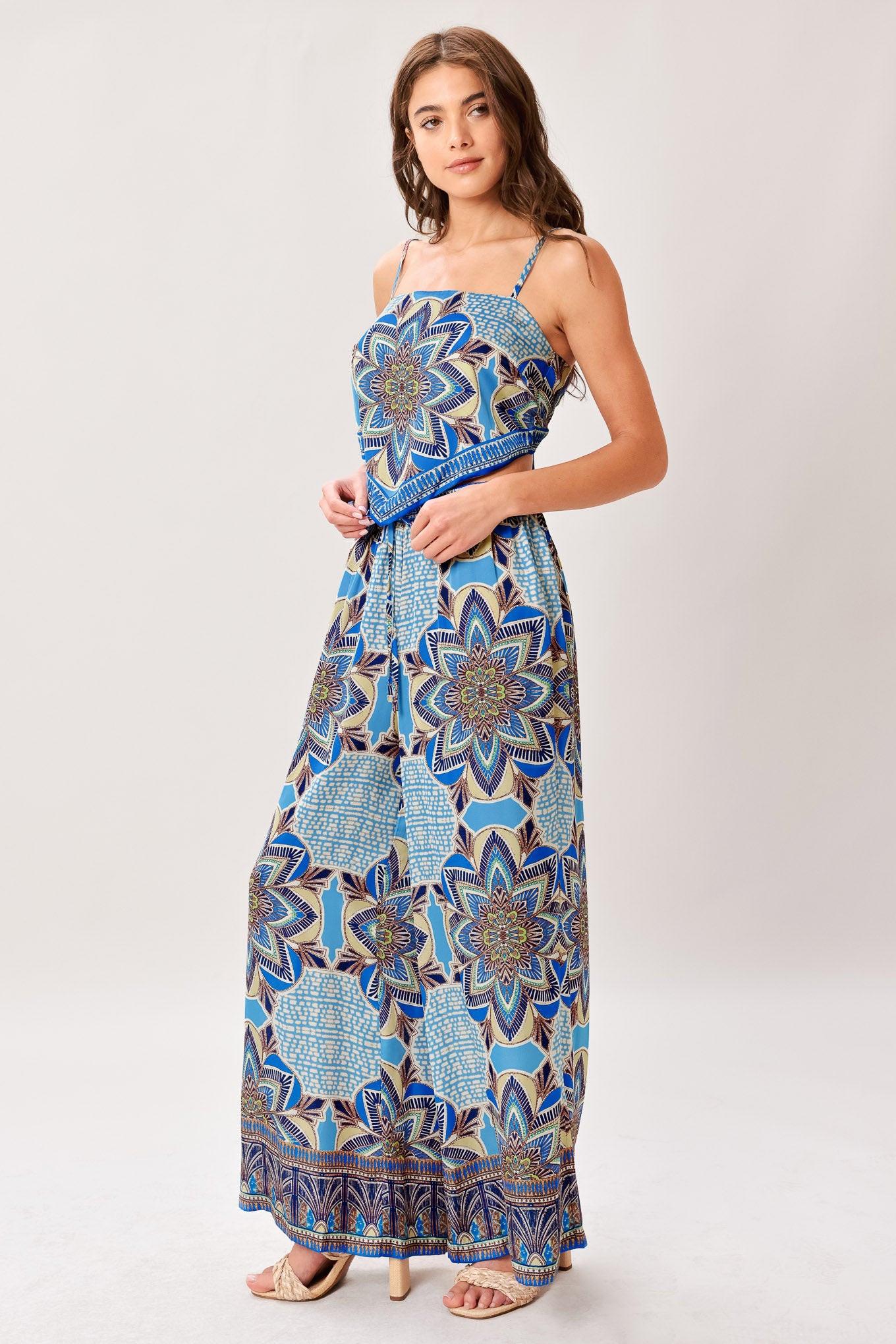 WOVEN SCARF TOP AND PANT SET