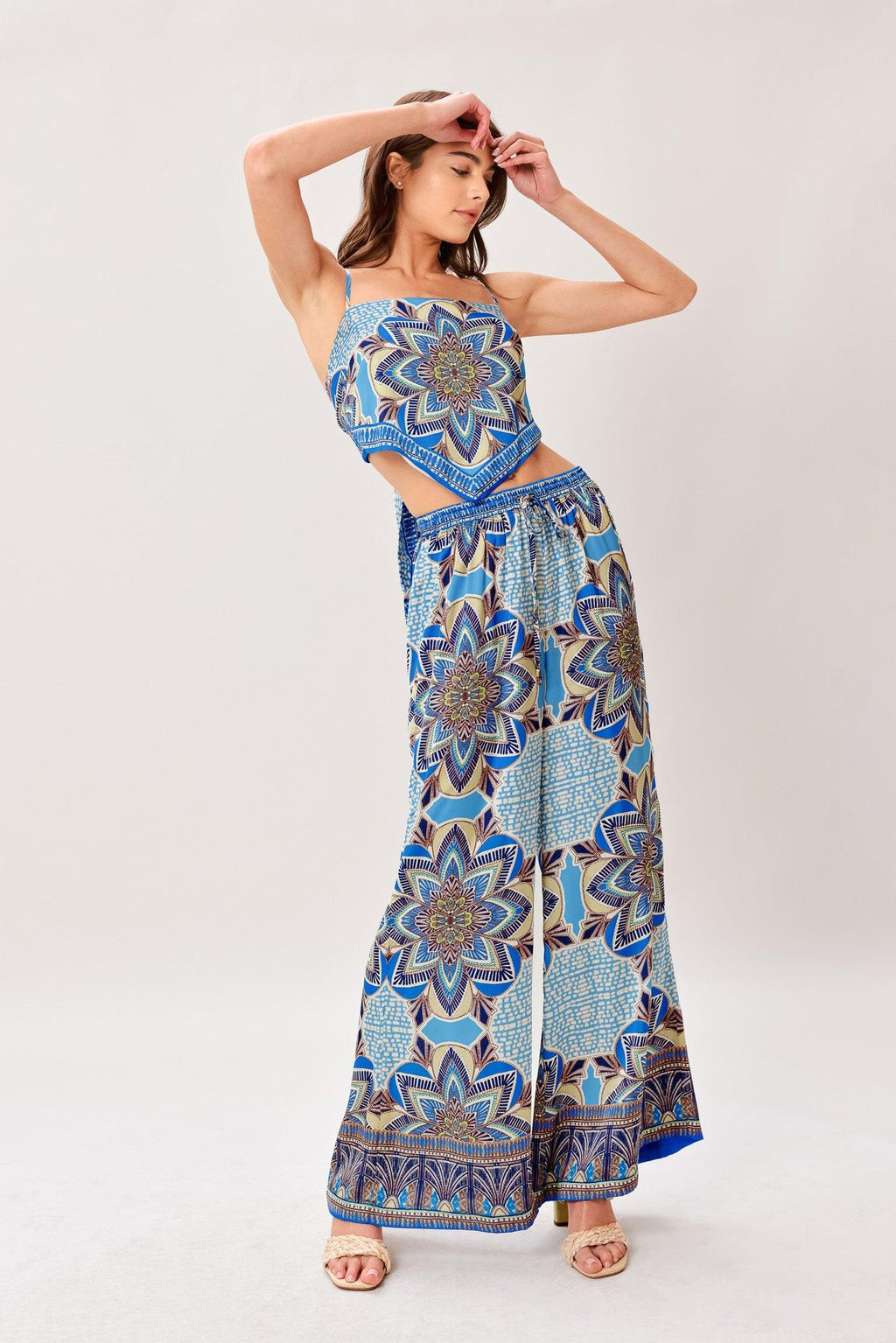 WOVEN SCARF TOP AND PANT SET