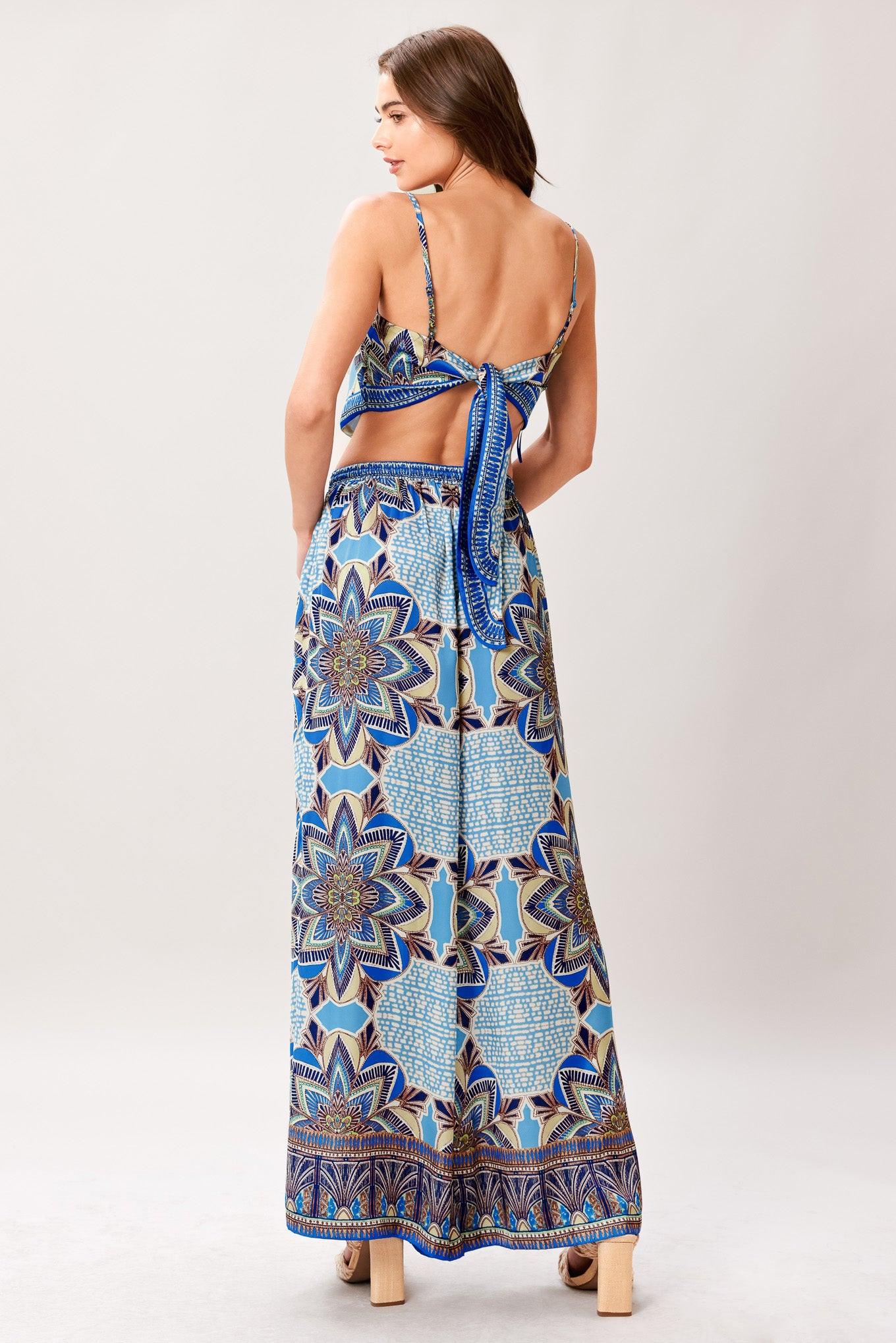 WOVEN SCARF TOP AND PANT SET