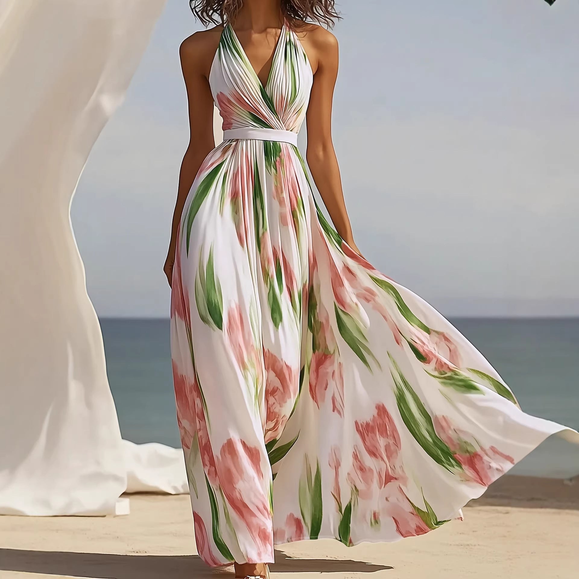 Seaside Printed Backless A line Dress