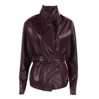 Retro Wine Figure Flattering Leather Jacket