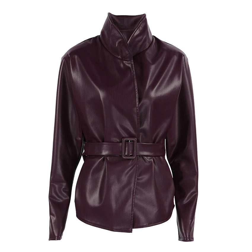 Retro Wine Figure Flattering Leather Jacket