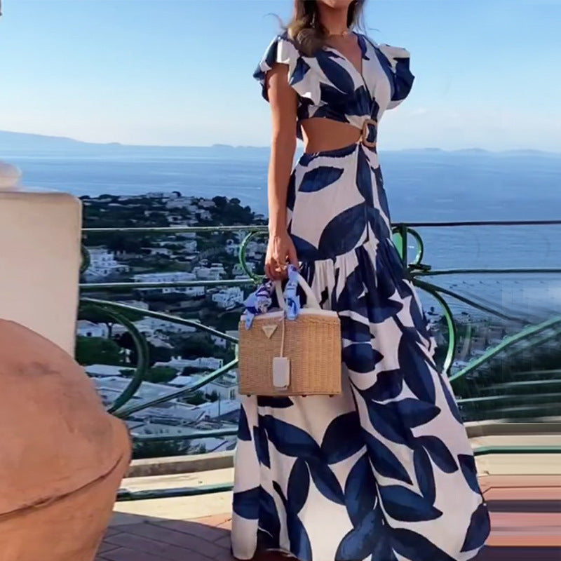 Summer Sexy Waist Lace Up Pleated Dress