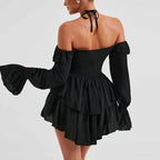 Autumn Halter Low Cut Ruffled Long Sleeve Romper