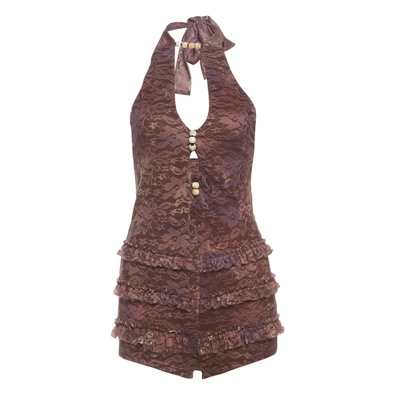 Halter Backless Hollow Out Cutout out Romper