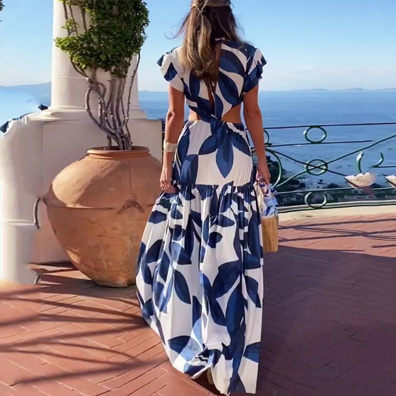 Summer Sexy Waist Lace Up Pleated Dress