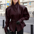 Retro Wine Figure Flattering Leather Jacket