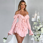 Autumn Halter Low Cut Ruffled Long Sleeve Romper