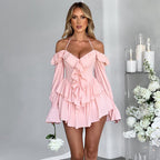 Autumn Halter Low Cut Ruffled Long Sleeve Romper